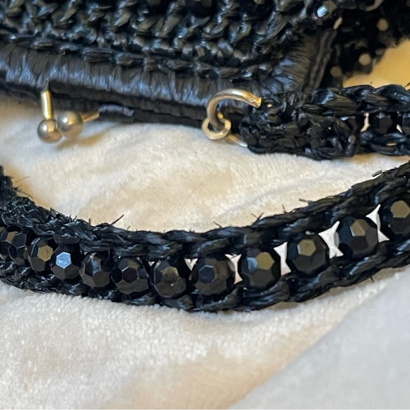 Retro Vintage Small Delia Black Beaded Frame Satchel Purse Hand Made In Italy - Picture 8 of 11